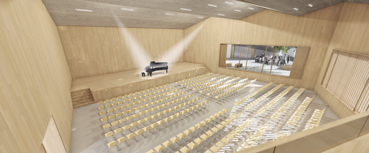 Gemeindesaal Visualisierung Saalraum, ©K2 Architekten Basel